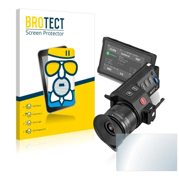 Vorderseite einer Produktverpackung mit dem Markenlogo BROTECT. Daneben ist das Gerät Arri MVF-2 mit dem zugehörigen Displaysc