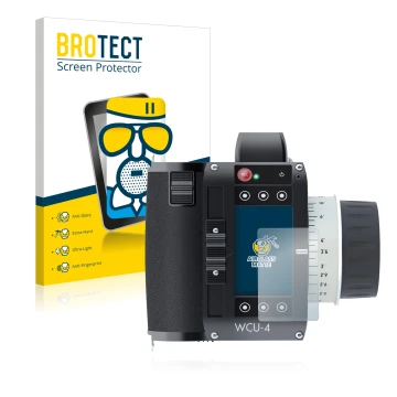 Vorderseite einer Produktverpackung mit dem Markenlogo BROTECT. Daneben ist das Gerät Arri WCU-4 mit dem zugehörigen Displaysc