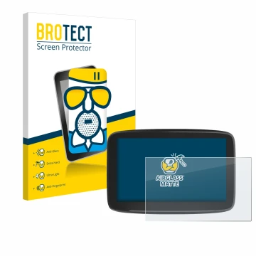 Vorderseite einer Produktverpackung mit dem Markenlogo BROTECT. Daneben ist das Gerät TomTom GO Classic 6