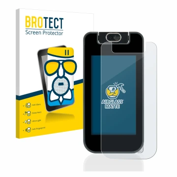 Vorderseite einer Produktverpackung mit dem Markenlogo BROTECT. Daneben ist das Gerät Vtech Kidicom Advance 3.0 mit dem zugehö