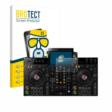 Vorderseite einer Produktverpackung mit dem Markenlogo BROTECT. Daneben ist das Gerät Pioneer XDJ-RX3 mit dem zugehörigen Disp