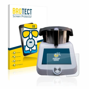 Vorderseite einer Produktverpackung mit dem Markenlogo BROTECT. Daneben ist das Gerät SilverCrest Monsieur Cuisine Smart mit d