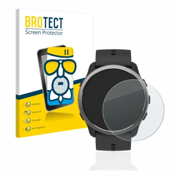 Vorderseite einer Produktverpackung mit dem Markenlogo BROTECT. Daneben ist das Gerät Suunto 5 Peak mit dem zugehörigen Displa