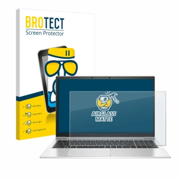 Vorderseite einer Produktverpackung mit dem Markenlogo BROTECT. Daneben ist das Gerät HP EliteBook 850 G8 mit dem zugehörigen 