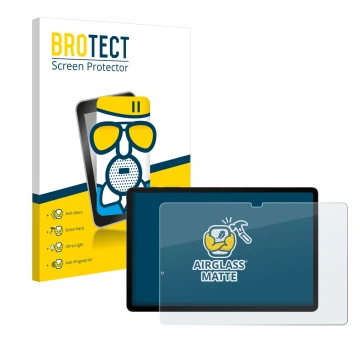 Vorderseite einer Produktverpackung mit dem Markenlogo BROTECT. Daneben ist das Gerät Samsung Galaxy Tab S8 Plus 5G mit dem zu