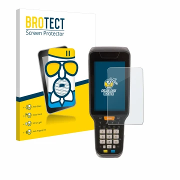 Vorderseite einer Produktverpackung mit dem Markenlogo BROTECT. Daneben ist das Gerät Datalogic Skorpio X5 mit dem zugehörigen