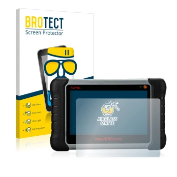 Vorderseite einer Produktverpackung mit dem Markenlogo BROTECT. Daneben ist das Gerät Autel MaxiPRO MP808TS mit dem zugehörige