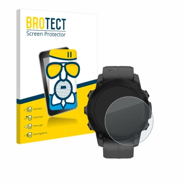 Vorderseite einer Produktverpackung mit dem Markenlogo BROTECT. Daneben ist das Gerät Garmin Descent G1 mit dem zugehörigen Di