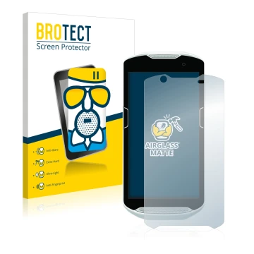 Vorderseite einer Produktverpackung mit dem Markenlogo BROTECT. Daneben ist das Gerät Zebra TC52 mit dem zugehörigen Displaysc