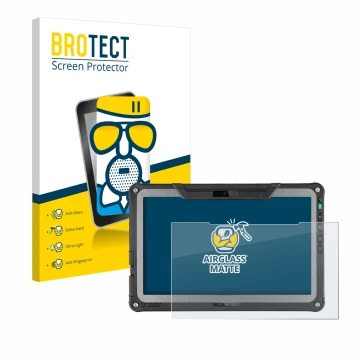 Vorderseite einer Produktverpackung mit dem Markenlogo BROTECT. Daneben ist das Gerät Getac F110 G6 mit dem zugehörigen Displa