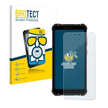 Vorderseite einer Produktverpackung mit dem Markenlogo BROTECT. Daneben ist das Gerät Hotwav T5 Pro mit dem zugehörigen Displa