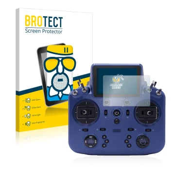 Vorderseite einer Produktverpackung mit dem Markenlogo BROTECT. Daneben ist das Gerät FrSky Tandem X18 mit dem zugehörigen Dis