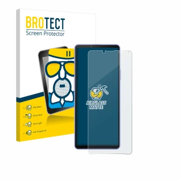 Vorderseite einer Produktverpackung mit dem Markenlogo BROTECT. Daneben ist das Gerät Sony Xperia 10 IV mit dem zugehörigen Di