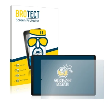 Vorderseite einer Produktverpackung mit dem Markenlogo BROTECT. Daneben ist das Gerät Lenovo Tab M10 FHD Plus (2. Gen.) mit de