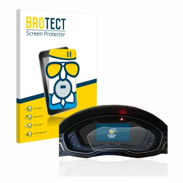 Vorderseite einer Produktverpackung mit dem Markenlogo BROTECT. Daneben ist das Gerät Audi A4 B9 2017 Virtual Cockpit mit dem 