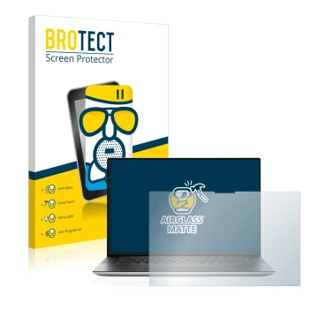 Vorderseite einer Produktverpackung mit dem Markenlogo BROTECT. Daneben ist das Gerät Dell XPS 15 9510 Touch mit dem zugehörig