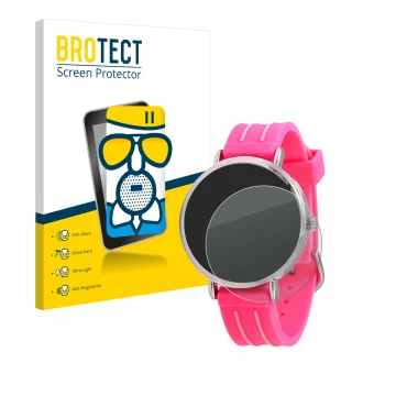 Vorderseite einer Produktverpackung mit dem Markenlogo BROTECT. Daneben ist das Gerät Kiddus Children's Learning Watch mit dem