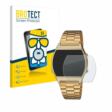 Vorderseite einer Produktverpackung mit dem Markenlogo BROTECT. Daneben ist das Gerät Casio Retro B640WB mit dem zugehörigen D