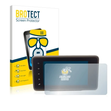 Vorderseite einer Produktverpackung mit dem Markenlogo BROTECT. Daneben ist das Gerät Dacia Duster 2 MediaDisplay mit dem zuge