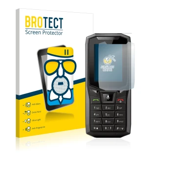 Vorderseite einer Produktverpackung mit dem Markenlogo BROTECT. Daneben ist das Gerät Crosscall Core-S4 mit dem zugehörigen Di