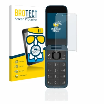 Vorderseite einer Produktverpackung mit dem Markenlogo BROTECT. Daneben ist das Gerät Nokia 2660 Flip mit dem zugehörigen Disp
