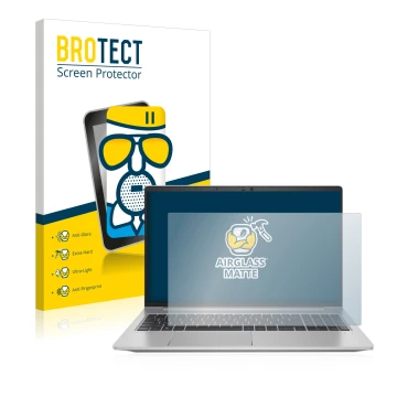 Vorderseite einer Produktverpackung mit dem Markenlogo BROTECT. Daneben ist das Gerät HP ProBook 650 G8 mit dem zugehörigen Di