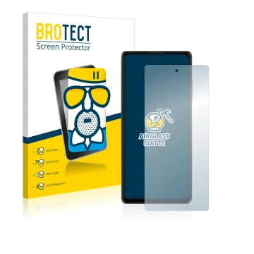 Vorderseite einer Produktverpackung mit dem Markenlogo BROTECT. Daneben ist das Gerät Blackview A100 mit dem zugehörigen Displ