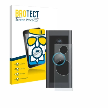 Vorderseite einer Produktverpackung mit dem Markenlogo BROTECT. Daneben ist das Gerät Ring Video Doorbell Wired mit dem zugehö