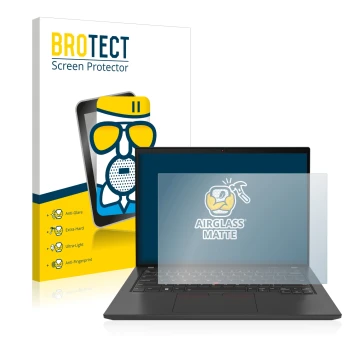 Vorderseite einer Produktverpackung mit dem Markenlogo BROTECT. Daneben ist das Gerät Lenovo ThinkPad T14 Gen 3 mit dem zugehö