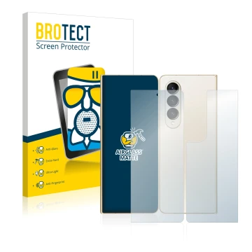 Vorderseite einer Produktverpackung mit dem Markenlogo BROTECT. Daneben ist das Gerät Samsung Galaxy Z Fold 4 (Display+Rücksei