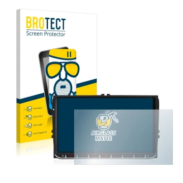 Vorderseite einer Produktverpackung mit dem Markenlogo BROTECT. Daneben ist das Gerät M.I.C. AV9V2 mit dem zugehörigen Display