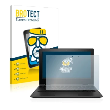 Vorderseite einer Produktverpackung mit dem Markenlogo BROTECT. Daneben ist das Gerät HP Chromebook x360 11 G3 mit dem zugehör