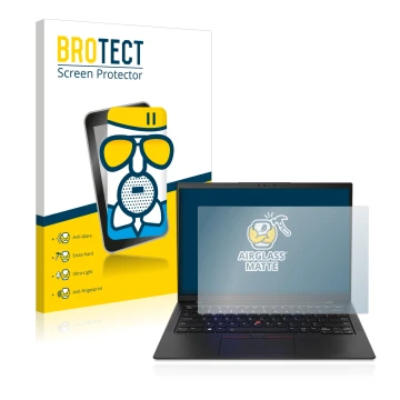 Vorderseite einer Produktverpackung mit dem Markenlogo BROTECT. Daneben ist das Gerät Lenovo ThinkPad X1 Carbon Touch 14
