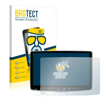 Vorderseite einer Produktverpackung mit dem Markenlogo BROTECT. Daneben ist das Gerät Alpine ILX-F115D mit dem zugehörigen Dis