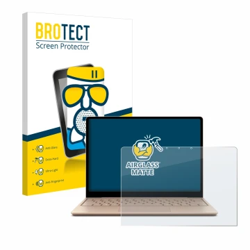 Vorderseite einer Produktverpackung mit dem Markenlogo BROTECT. Daneben ist das Gerät Microsoft Surface Laptop Go 2 Business 1