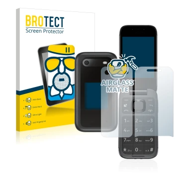 Vorderseite einer Produktverpackung mit dem Markenlogo BROTECT. Daneben ist das Gerät Nokia 2660 Flip (Display+Rückseite) mit 