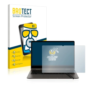 Vorderseite einer Produktverpackung mit dem Markenlogo BROTECT. Daneben ist das Gerät Samsung Galaxy Book3 360 13