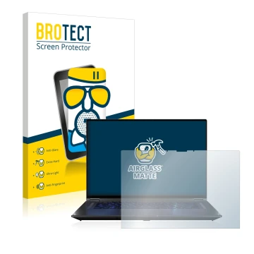 Vorderseite einer Produktverpackung mit dem Markenlogo BROTECT. Daneben ist das Gerät ASUS ROG Flow X16 mit dem zugehörigen Di