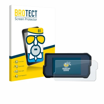 Vorderseite einer Produktverpackung mit dem Markenlogo BROTECT. Daneben ist das Gerät KTM 390 Duke 2019 mit dem zugehörigen Di