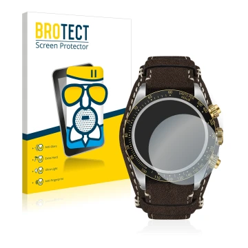 Vorderseite einer Produktverpackung mit dem Markenlogo BROTECT. Daneben ist das Gerät Tudor Black Bay Chrono 41mm mit dem zuge