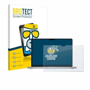 Vorderseite einer Produktverpackung mit dem Markenlogo BROTECT. Daneben ist das Gerät Apple MacBook Pro 14