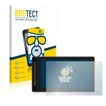 Vorderseite einer Produktverpackung mit dem Markenlogo BROTECT. Daneben ist das Gerät Huion Kamvas Pro 16 (2.5K) mit dem zugeh
