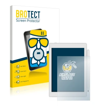 Vorderseite einer Produktverpackung mit dem Markenlogo BROTECT. Daneben ist das Gerät Boox Nova Air 2 mit dem zugehörigen Disp