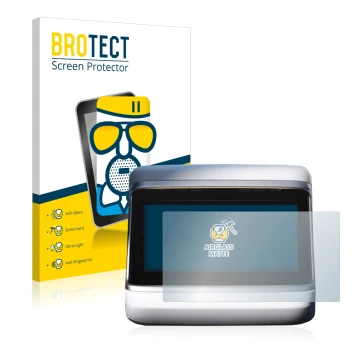 Vorderseite einer Produktverpackung mit dem Markenlogo BROTECT. Daneben ist das Gerät Tesla Model S Plaid 2023 (Hinteres Displ