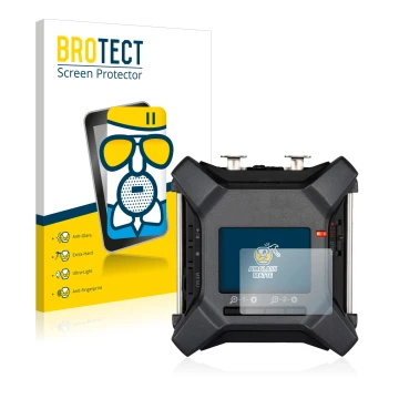 Vorderseite einer Produktverpackung mit dem Markenlogo BROTECT. Daneben ist das Gerät Zoom F3 field recorder mit dem zugehörig