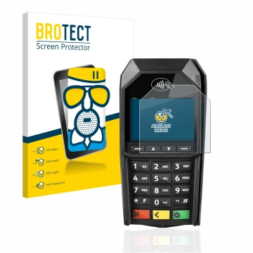 Vorderseite einer Produktverpackung mit dem Markenlogo BROTECT. Daneben ist das Gerät ingenico Desk/1600 mit dem zugehörigen D