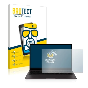 Vorderseite einer Produktverpackung mit dem Markenlogo BROTECT. Daneben ist das Gerät Samsung Galaxy Book2 15.6