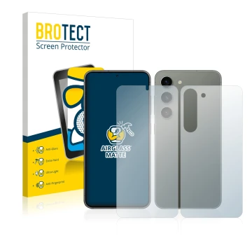 Vorderseite einer Produktverpackung mit dem Markenlogo BROTECT. Daneben ist das Gerät Samsung Galaxy S23 Plus (Display+Rücksei