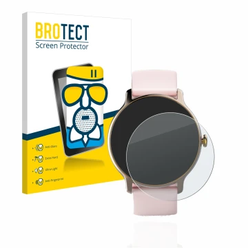 Vorderseite einer Produktverpackung mit dem Markenlogo BROTECT. Daneben ist das Gerät Hama Fit Watch 4910 mit dem zugehörigen 