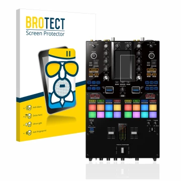 Vorderseite einer Produktverpackung mit dem Markenlogo BROTECT. Daneben ist das Gerät Pioneer DJM-S11 mit dem zugehörigen Disp